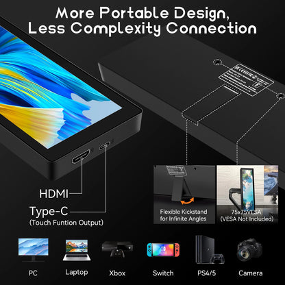 8.8 Inch HDMI Touch Screen Monitor – Long Wide Display with Case, PC Temperature Sensor Panel & Small Extender Monitor