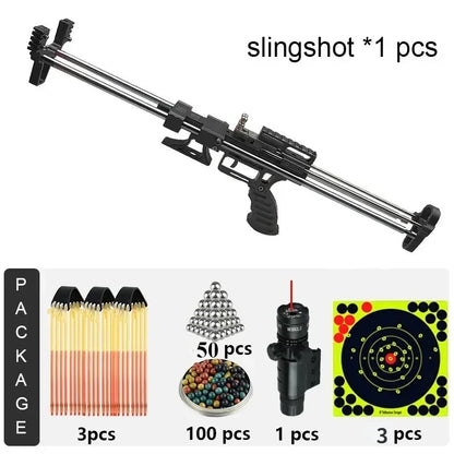 80lbs Telescopic Long-Pole Slingshot – All-Metal Powerful Laser Hunting Sling Shot with Accessory Mount