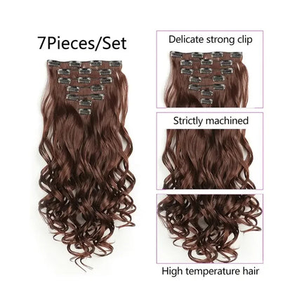 Clip-In Hair Extensions, 7-Piece Full Head 22-Inch Long Curly Wavy Synthetic Hair Extensions for Women and Girls