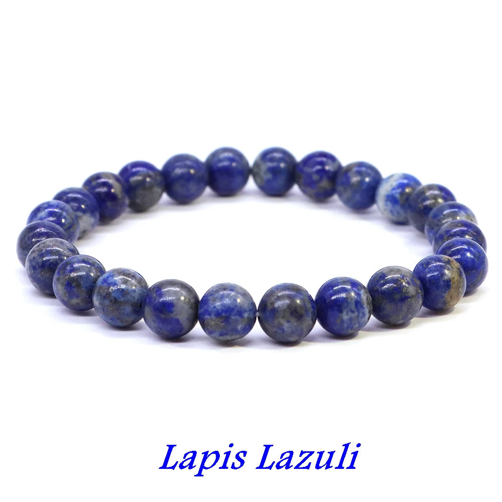 Natural Stone Beaded Bracelet for Men & Women – Healing Crystal Lapis Lazuli Quartz Elastic Couple Jewelry Bangle Bracelet
