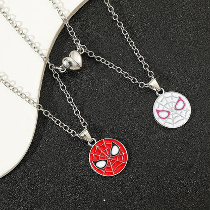 Spiderman Superhero Necklace Set - 2PCS Avengers Pendant Jewelry Gift for Couples & Valentine’s Day