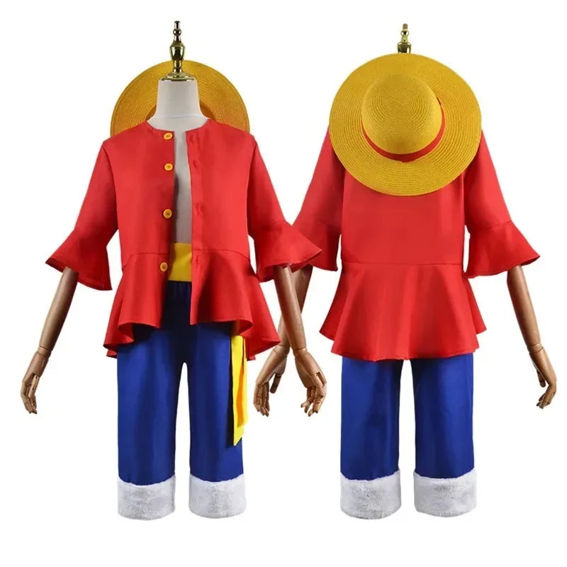 Monkey D. Luffy Halloween Cosplay Costume - Anime Straw Hat Pirate Outfit Set for Boys with Coat, Pants & Belt