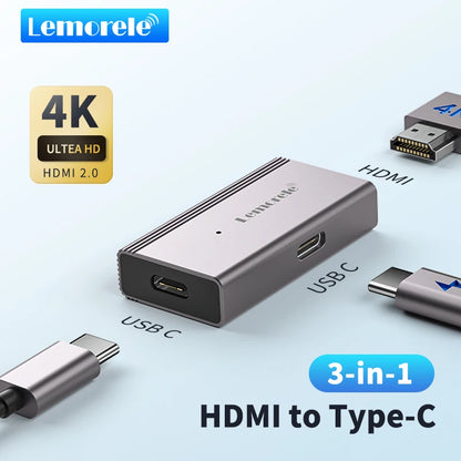 Lemorele 4K HDMI to USB-C AR Glasses Adapter – Type-C Video Converter & Charging Cable for Xreal Air, Rokid & Switch Compatible