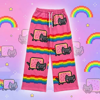 Nyan Cat Hip Hop Sweatpants - Y2K Baggy Elastic Waist American Streetwear Pants