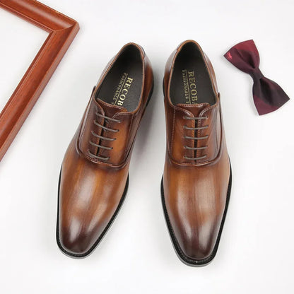 Men's Leather Oxford Dress Shoes - Formal Business Lace-Up Footwear for Office, Wedding & Special Occasions