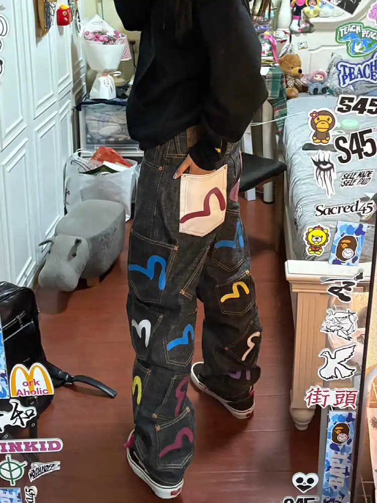 Women's Baggy Cargo Jeans - Y2K Streetwear Harajuku Grunge Denim Pants