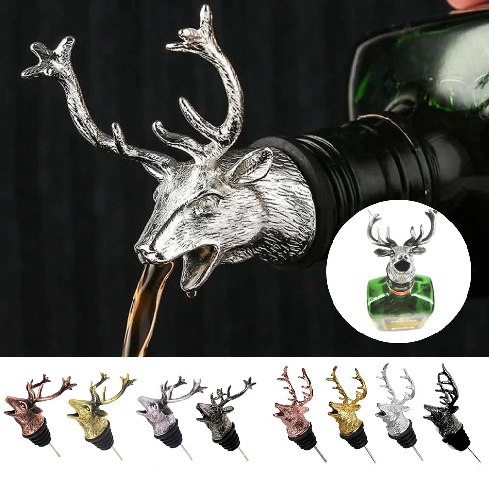 Zinc Alloy Wine Dispenser with Deer/Elk/Lion Head - Silver Wine Pourer and Extractor for Jagermeister, Bar Accessories