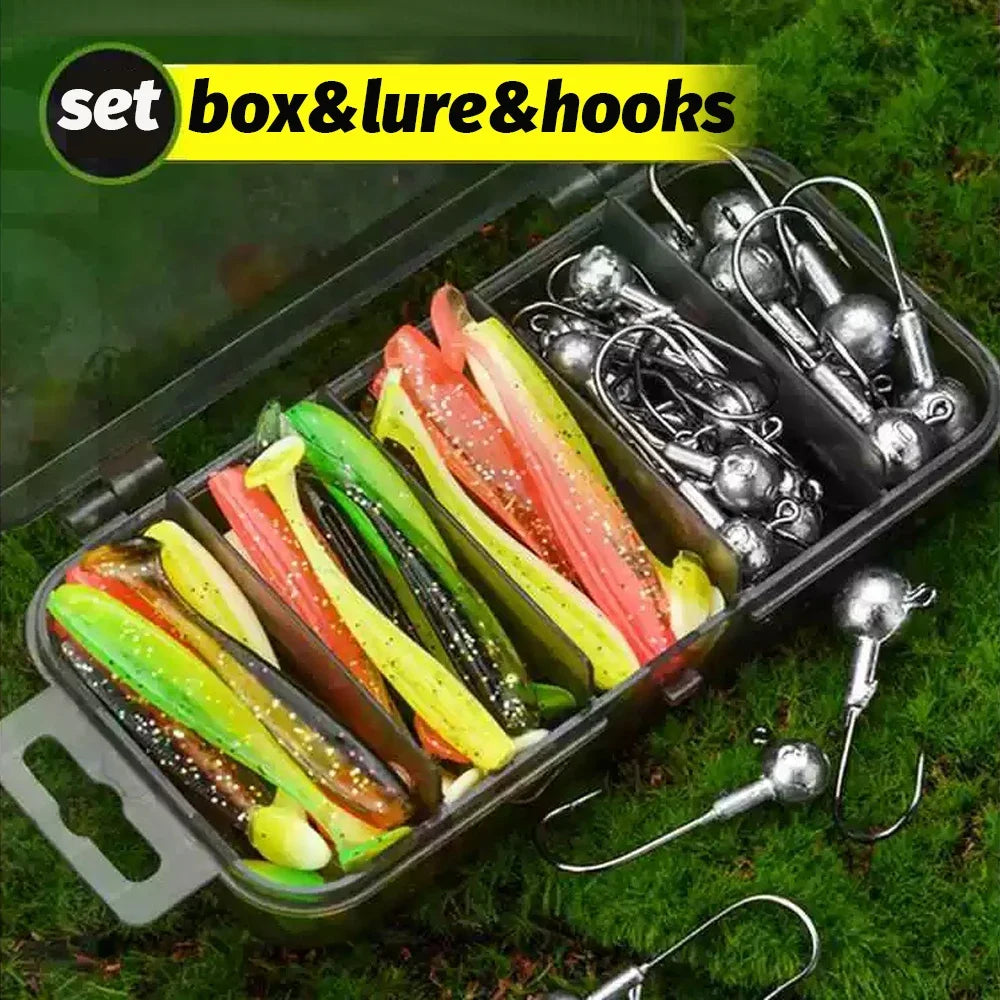 50PCS Metal Jig Fishing Lure Set – Soft & Sinking Swimbaits 3g–14g (5.5–10cm) Jigging Head Hooks in Tackle Box for Bass Fishing