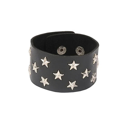 Punk Rock Hip Hop PU Leather Bracelet – Unisex Skull, Pentagram & Rivet Chain Bracelet, Trendy Party Jewelry Accessory