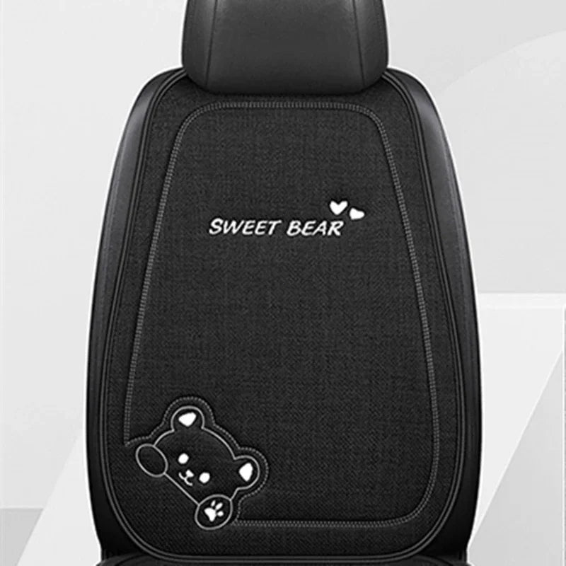 Universal Cartoon Bear Linen Car Seat Cushion - Cute, Breathable, Anti-Slip Seat Protector for Women and Everyday Driving