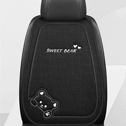 Universal Cartoon Bear Linen Car Seat Cushion - Cute, Breathable, Anti-Slip Seat Protector for Women and Everyday Driving