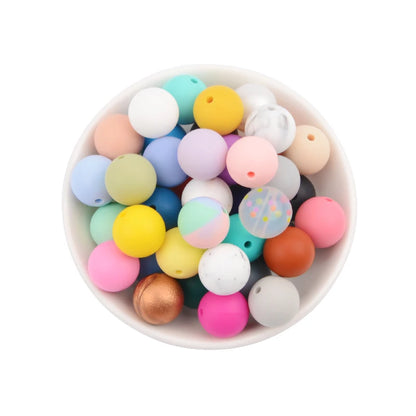 LOFCA Silicone Teething Beads - 20pcs 15mm Round Baby Chew Beads for DIY Teether Toys Infant Accessories
