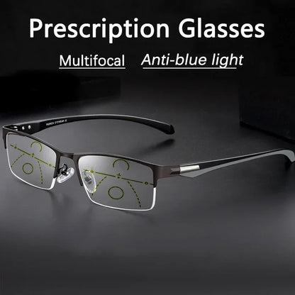 Progressive Multifocal Photochromic Reading Glasses – Anti-Blue Light Half Frame for Men with Presbyopia & Far Sight Protection