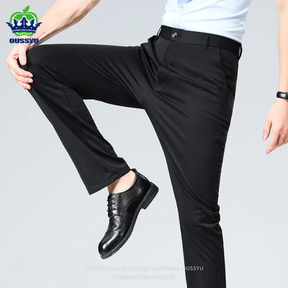 Men’s Slim Stretch Suit Pants - Summer Thin Business Formal Trousers for Office, Work & Plus Size Fit