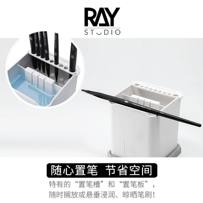 RAY Studio Dual-Compartment Brush Cleaning Pot – 2-in-1 Absorbent Pad & Modeling Brush Holder Cleaner