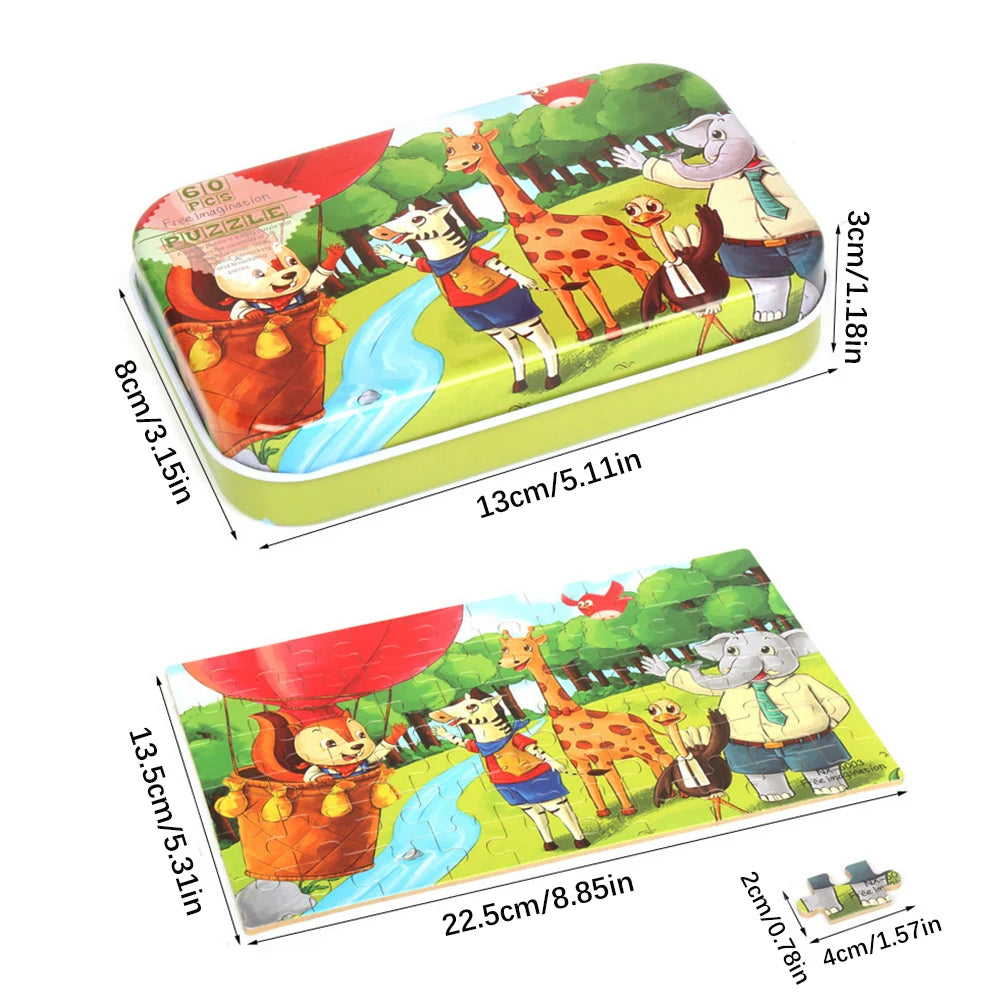 60-Piece Jigsaw Puzzle Set — Cartoon Animals & Vehicles Montessori Educational Toys for Kids, Perfect Christmas Gifts