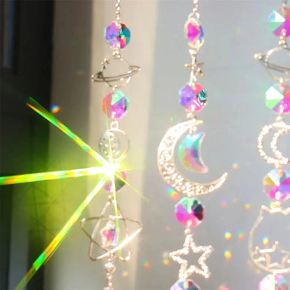 Galaxy Stars Moon Crystal Hanging Sun Catcher - AB Color Wall Decoration for Outdoor Garden, Home, Bedroom, and B & B