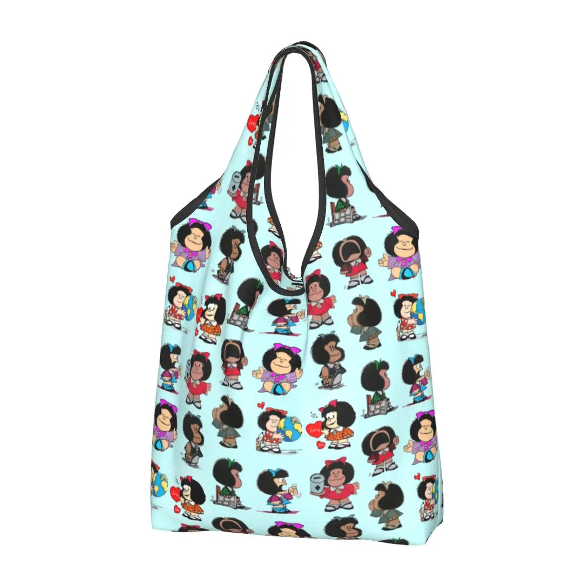 Anime Mafalda Cartoon Grocery Tote Bag – Large Capacity Fashion Shopper Shoulder Handbag, Portable Kawaii Canvas Bag for Everyday Use