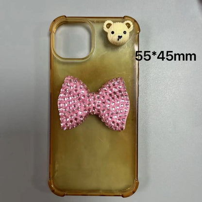 2Pcs Metal Full Diamond Bow Heart Mirror Handbag & Parfum Bottle Phone Case Decoration – Flat Back DIY Craft Accessories