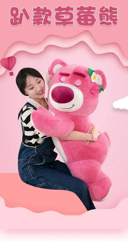 New Disney Kawaii Toy Story Lotso Bear Plush Pillow – Strawberry Sofa Stuffed Toy for Kids & Birthday Gift