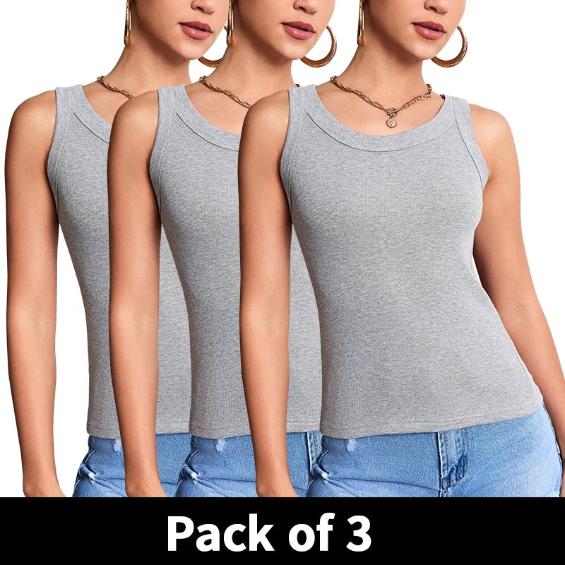 Women’s Multi-Piece Ribbed Vest Set - Solid Color Casual Layering Tops & Sports Fashion Tank Collection