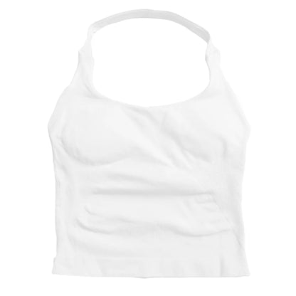 Women’s Strappy Gym Tank Top – Padded Sports Bra Backless Seamless Yoga Crop Top Halter Fitness Vest Activewear