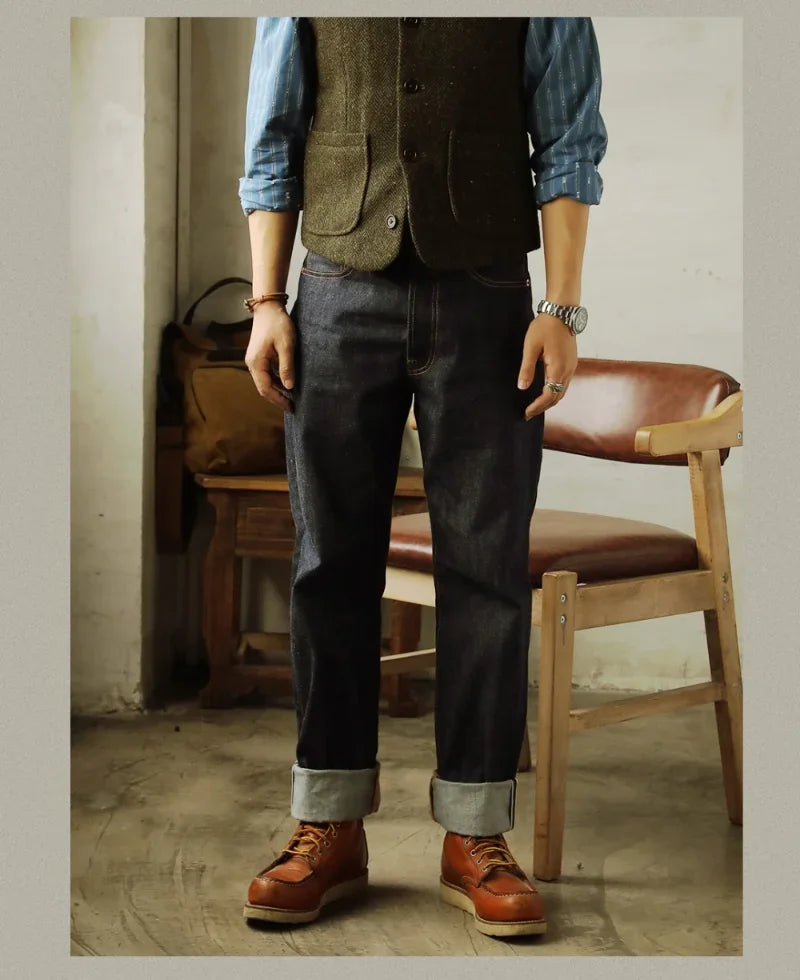 Red Tornado 55501 Men’s Jeans – Relaxed Straight Fit Raw Selvedge Denim Amekaji Style Pants