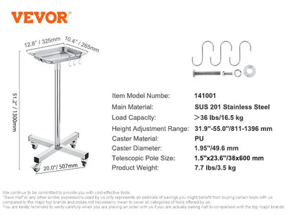 VEVOR Stainless Steel Lab Utility Cart – 1/2/3 Tier Medical & Kitchen Cart with Lockable Wheels
