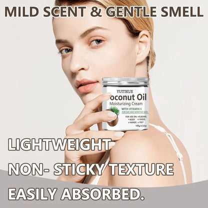 Coconut Oil Moisturizing Cream with Vitamin E - Day & Sensitive Skin Care for Hands, Feet, Elbows & Knees 100g