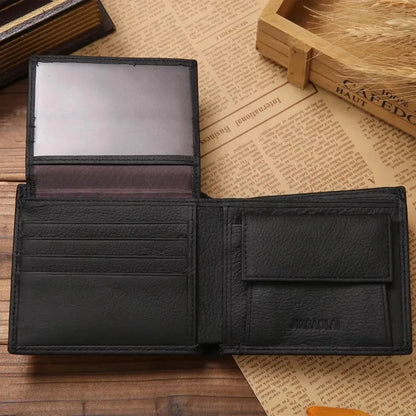 Genuine Leather Men’s Wallet – Premium Real Cowhide Short Black Wallet for Men, Slim RFID Style Credit Card & Cash Holder Pocket Purse