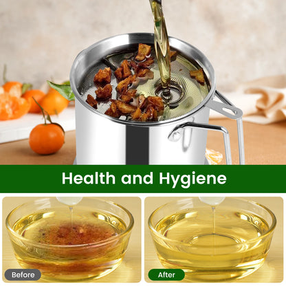 2L/1.5L Stainless Steel Oil Filter Fry Basket – Fine Mesh Strainer Pot for Oil Storage and Kitchen Grease