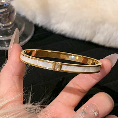 Titanium Steel Stainless Steel Zircon Inlaid Gold Plated Bracelet – Classic & Simple Style for Women's Daily Wear