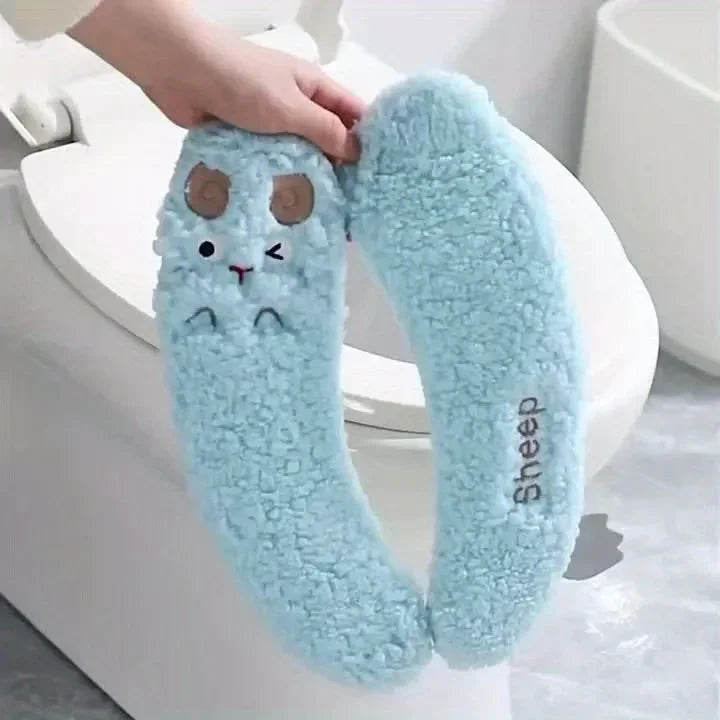 Thickened Warm Plush Toilet Seat Cover –  Adhesive, All-Season, Hand-Washable Polyester Bathroom Cushion