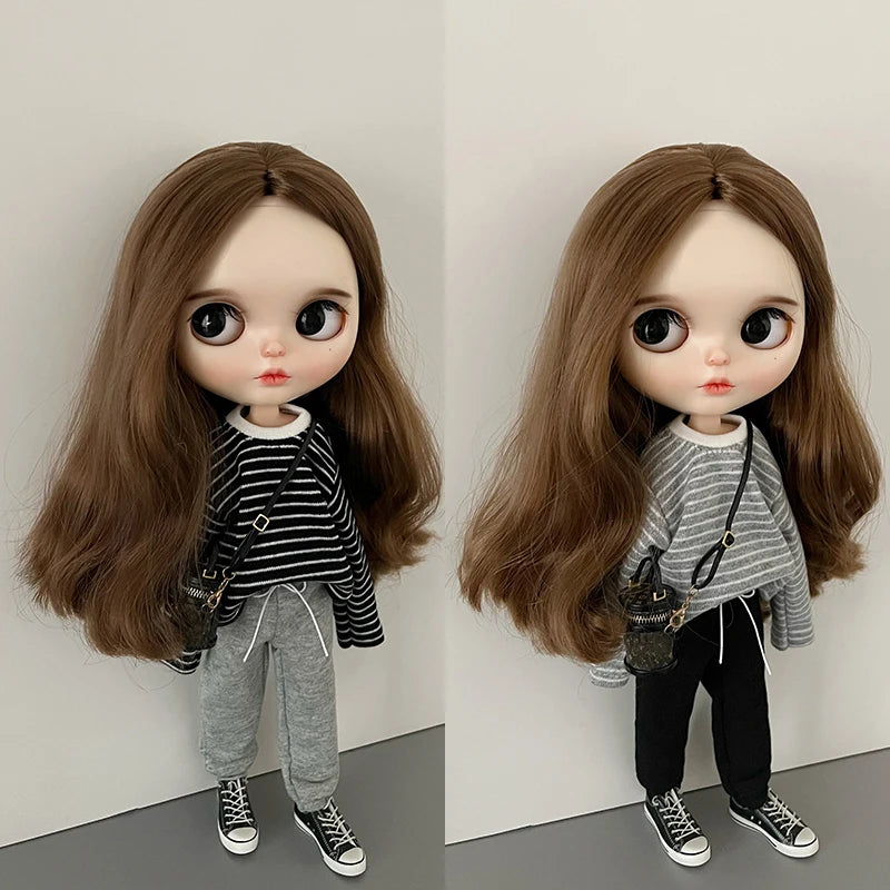 DLBell Blyth Doll Clothes – Casual Striped T-Shirt & Sweatpants Outfit for 1/6 Blyth, OB24, Azone, Pullip Dolls