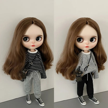 DLBell Blyth Doll Clothes – Casual Striped T-Shirt & Sweatpants Outfit for 1/6 Blyth, OB24, Azone, Pullip Dolls