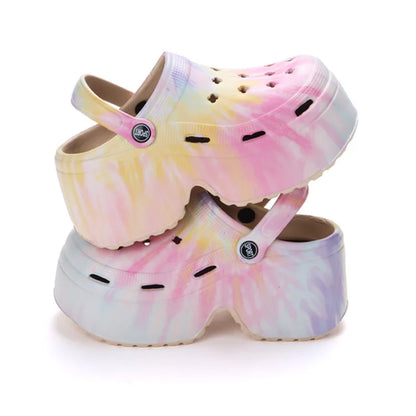 Women’s Leopard Print Platform Clogs - Closed-Toe Chunky Heel Sandals for Summer, Beach, and Streetwear Fashion