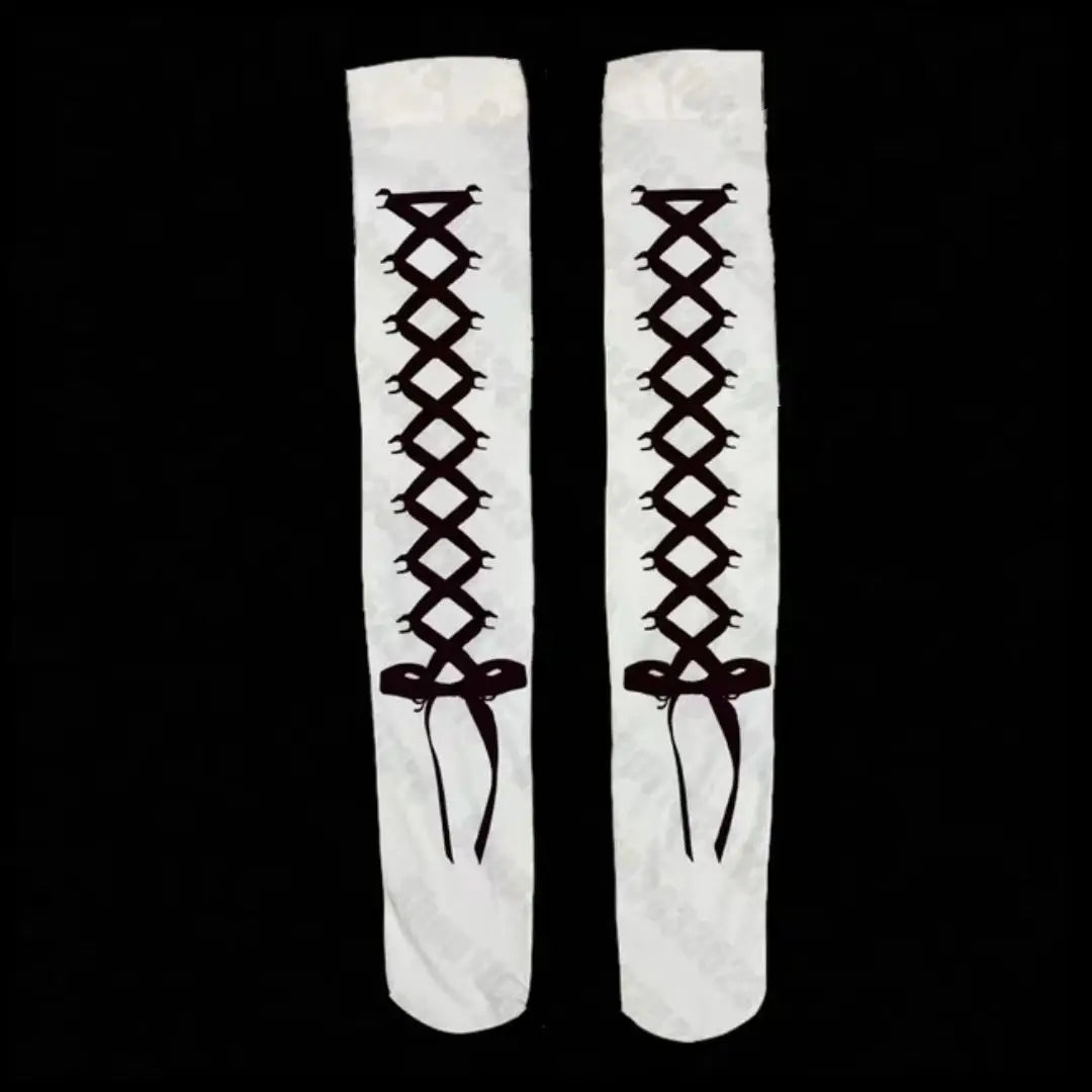 Y2K Punk Graffiti Thigh-High Socks - White Over-Knee Stockings for Cosplay, Harajuku & Kawaii Style
