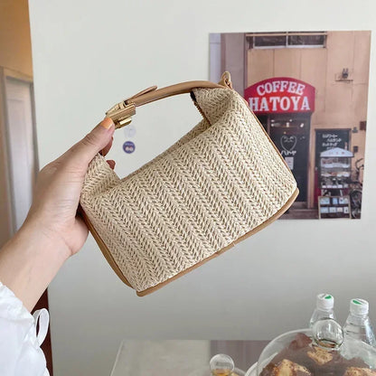 Summer Small Straw Handbag — Trendy Woven Bucket Crossbody Shoulder Bag, Casual Beach Tote for Girls
