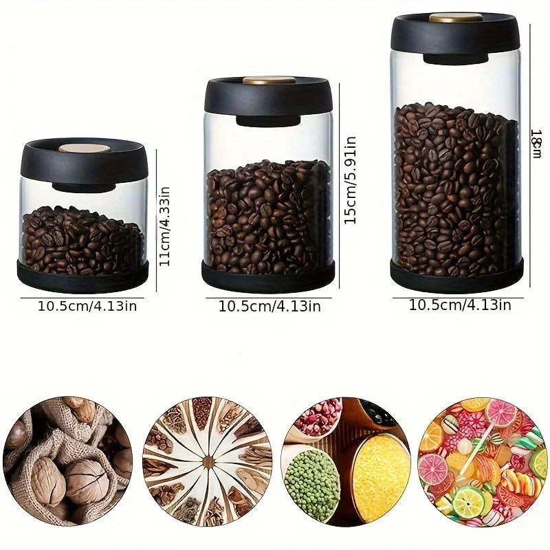 Coffee Bean Vacuum Sealed Glass Jar — Light-Proof, Airtight Container for Food, Grains, Candy & Moisture-Proof Storage