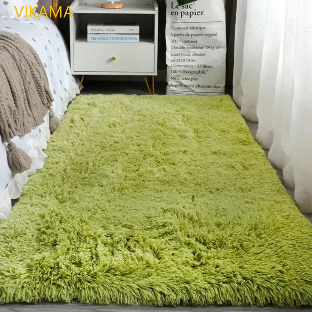 VIKAMA Silk Wool Solid Color Rug – Soft, Non-Slip, Washable Mat for Living Room, Bedroom, Bedside & Sofa – Light Luxury, Dirt-Resistant