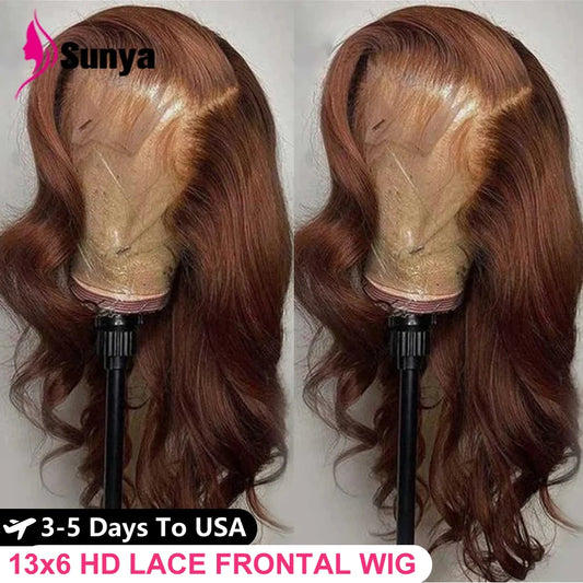 Chocolate Brown 13x6 HD Lace Front Human Hair Wig – Brazilian Body Wave, 4x4 & 13x4 Full Lace Frontal, 100% Human Hair for Women