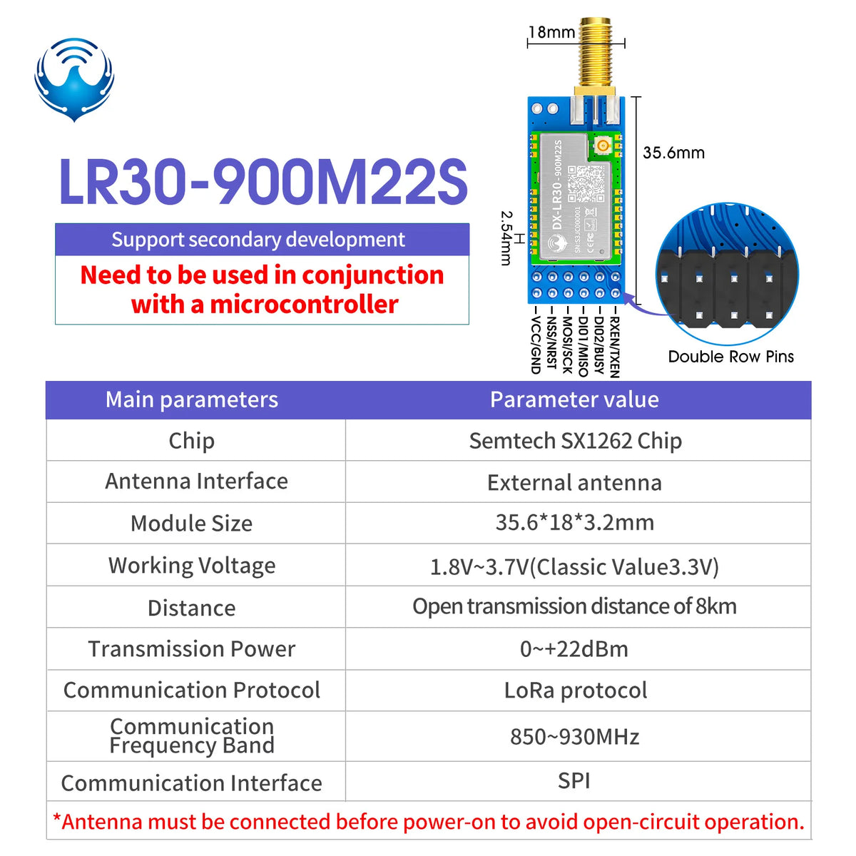 SX1262 LoRa Wireless Module - DX-LR30 22dBm Long-Range RF Module 433/475/868/915MHz