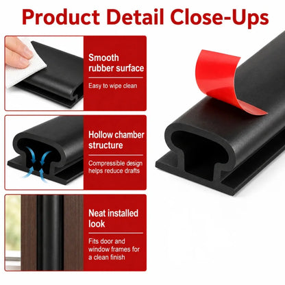 Self-Adhesive Door Seal Strip - 6M Rubber Soundproof Weather Stripping for Windows & Door Frames, Hollow Gap Filler Insulation