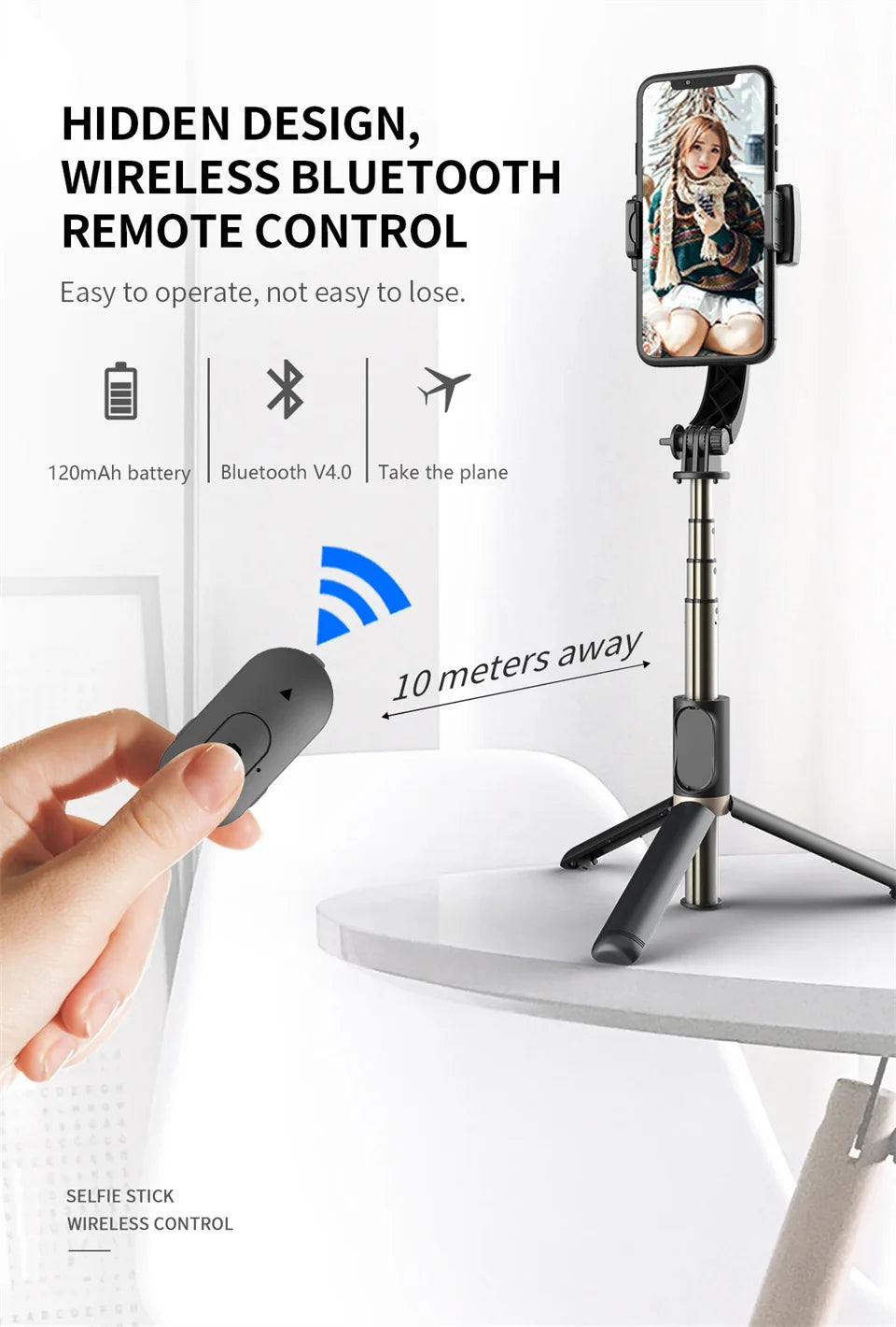 Q08 Handheld Gimbal Stabilizer with Selfie Stick & Fill Light – Bluetooth Tripod for Smartphone & Action Camera