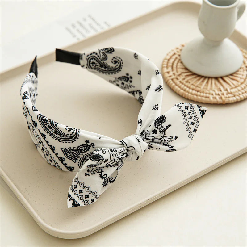 Fashion Paisley Bandana Headband — Knotted Bow Rabbit Ear Turban Hairwrap for Women & Girls
