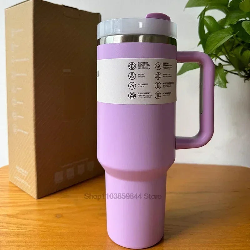 2025 New Stainless Steel Travel Mug with Handle & Straw Lid – 30oz/40oz Vacuum Insulated, Double Wall Thermal Iced Cup