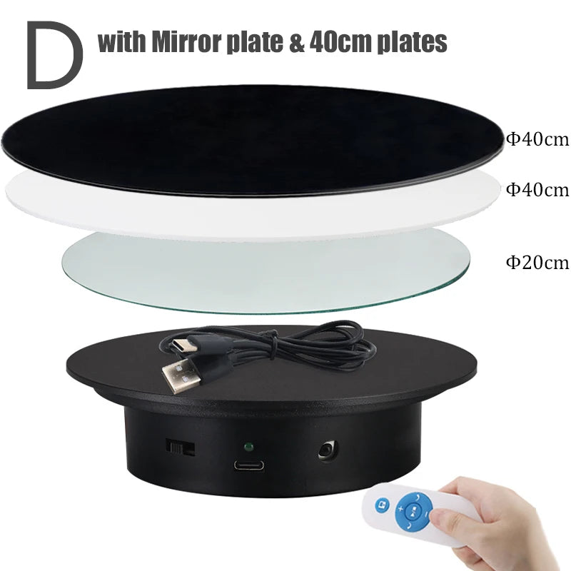 BFOLLOW 20/30/40cm Remote Control Electric Turntable – 360° Rotating Rechargeable Mirror Display Stand for Photography & Video