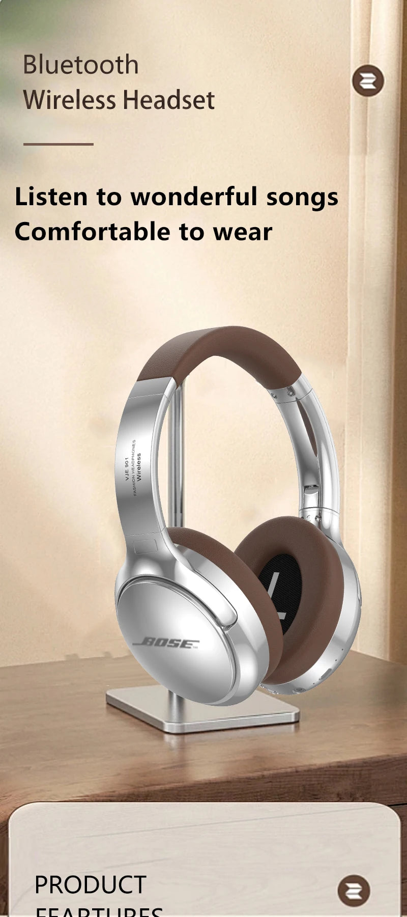 BOSEmini V901 Wireless Bluetooth Headset – Sports Gaming Headphones with Mic, Noise Cancelling Earbuds