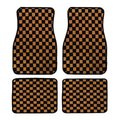 4PCS Universal Checkered Car Floor Mats - Anti-Slip Front & Rear Checkerboard Auto Carpet Foot Mats
