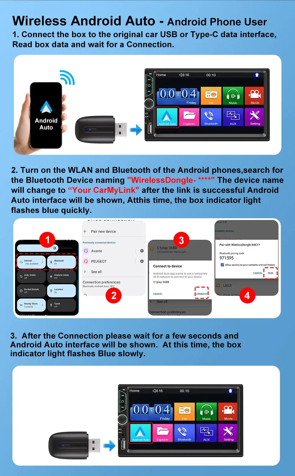 FLIXIVI 2025 2-in-1 Dual Interface Wireless CarPlay/Android Auto Adapter – Smart Mini Box, Plug & Fast Connect, Universal